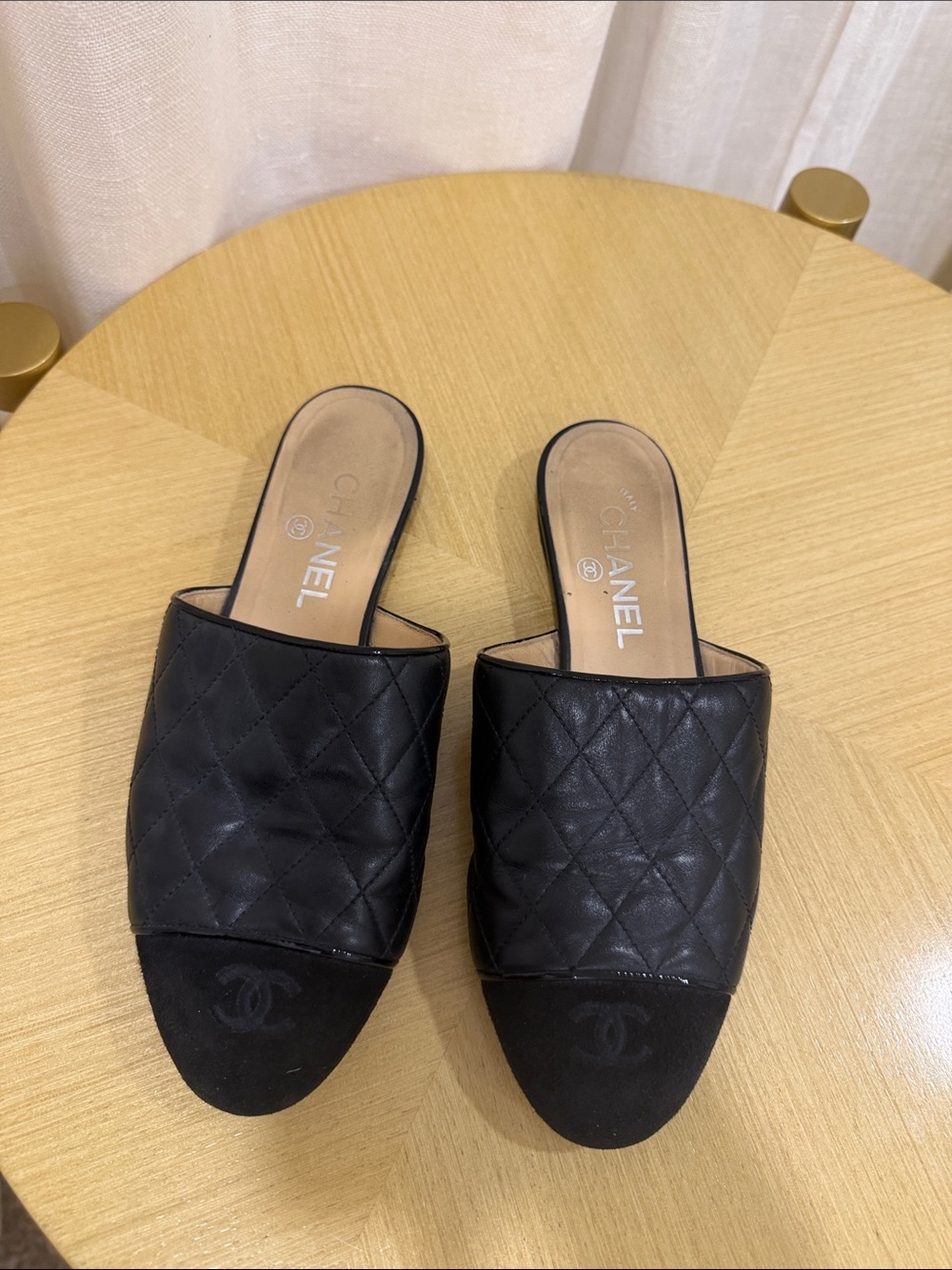 CHANEL Black Quilted Leather Slide Mules